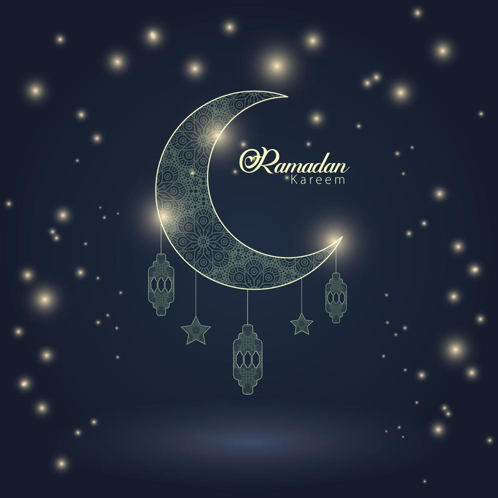 Ramadán kareem saludo celebración islámica fondo de noche oscura vector