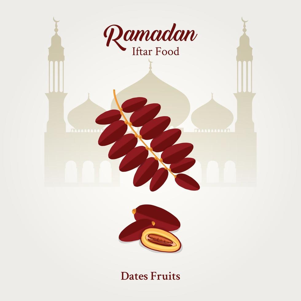 Ramadan iftar food dates fruits with isolated on white background vector