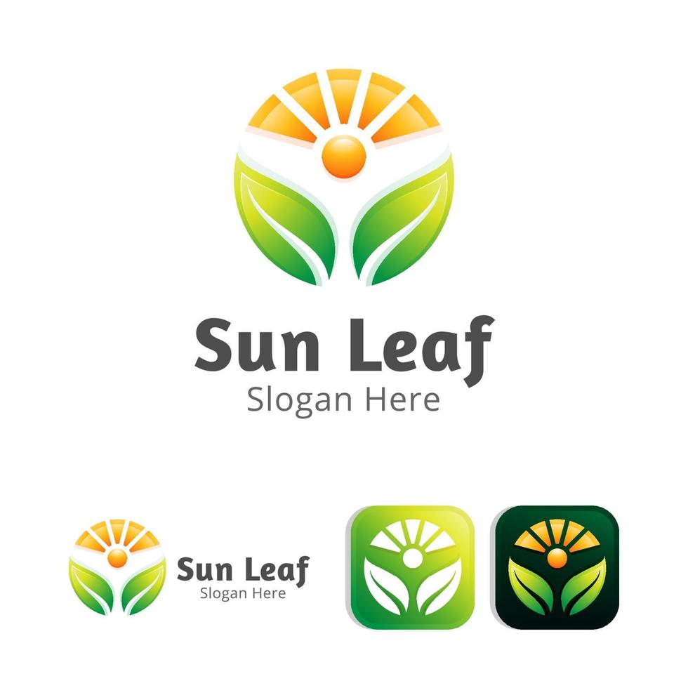 plantilla de diseño de logotipo moderno sol y hoja vector