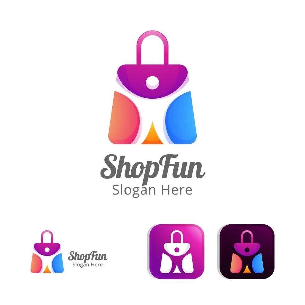 fun shopping modern logo design template vector