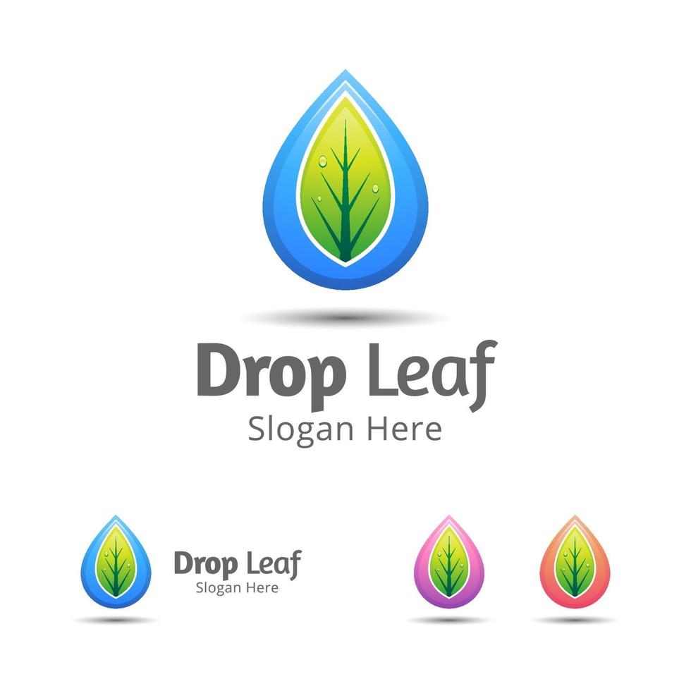water drop with leaf logo design template vector