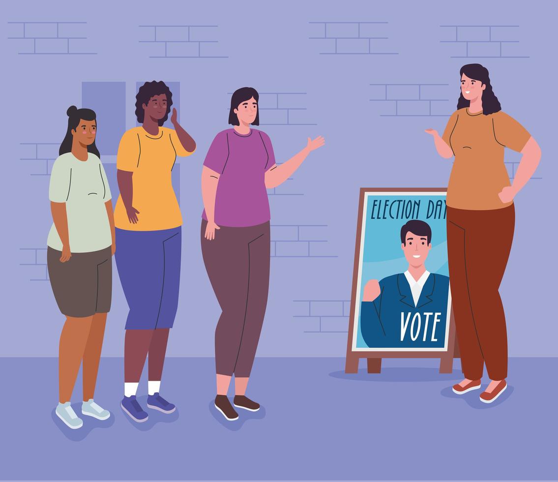 Women with candidate banner for election day vector