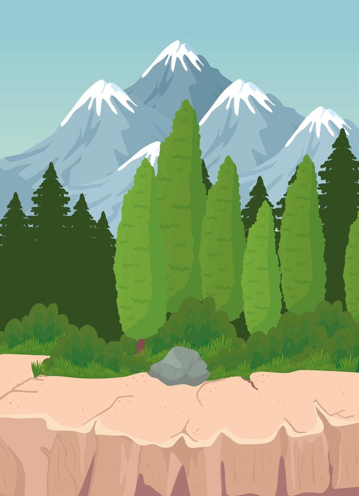 landscape with pine trees in front of mountains vector design