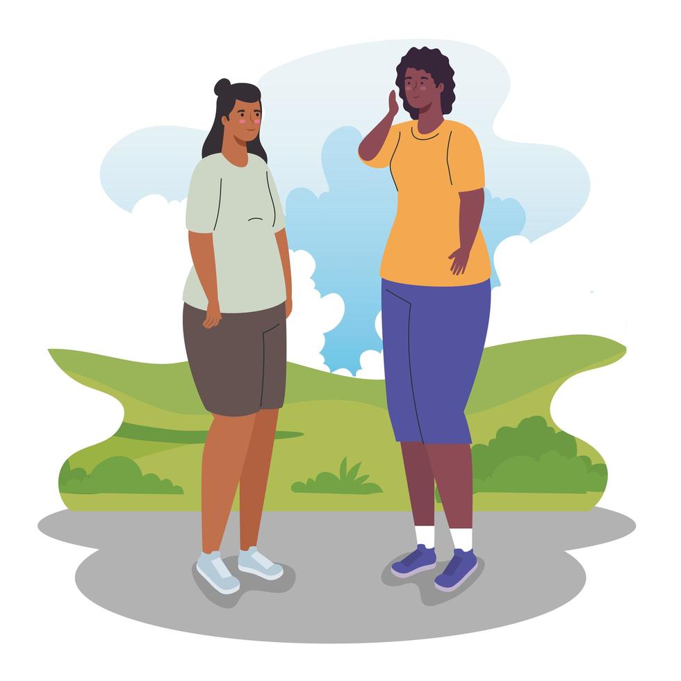 Interracial women hanging out vector