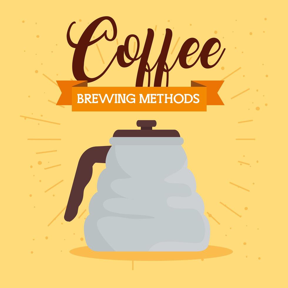 coffee brewing method with pot on yellow background vector