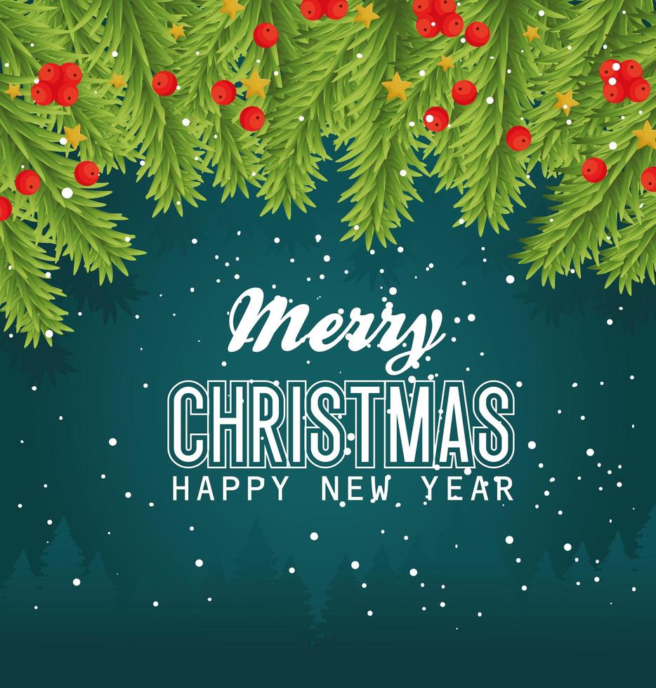 Merry Christmas and happy new year banner with leaves vector design ...