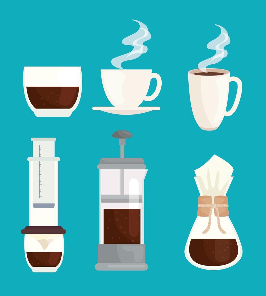 coffee brewing methods icon set vector