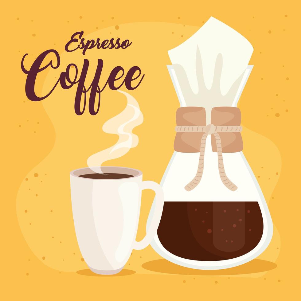 espresso coffee, chemex method and ceramic cup vector