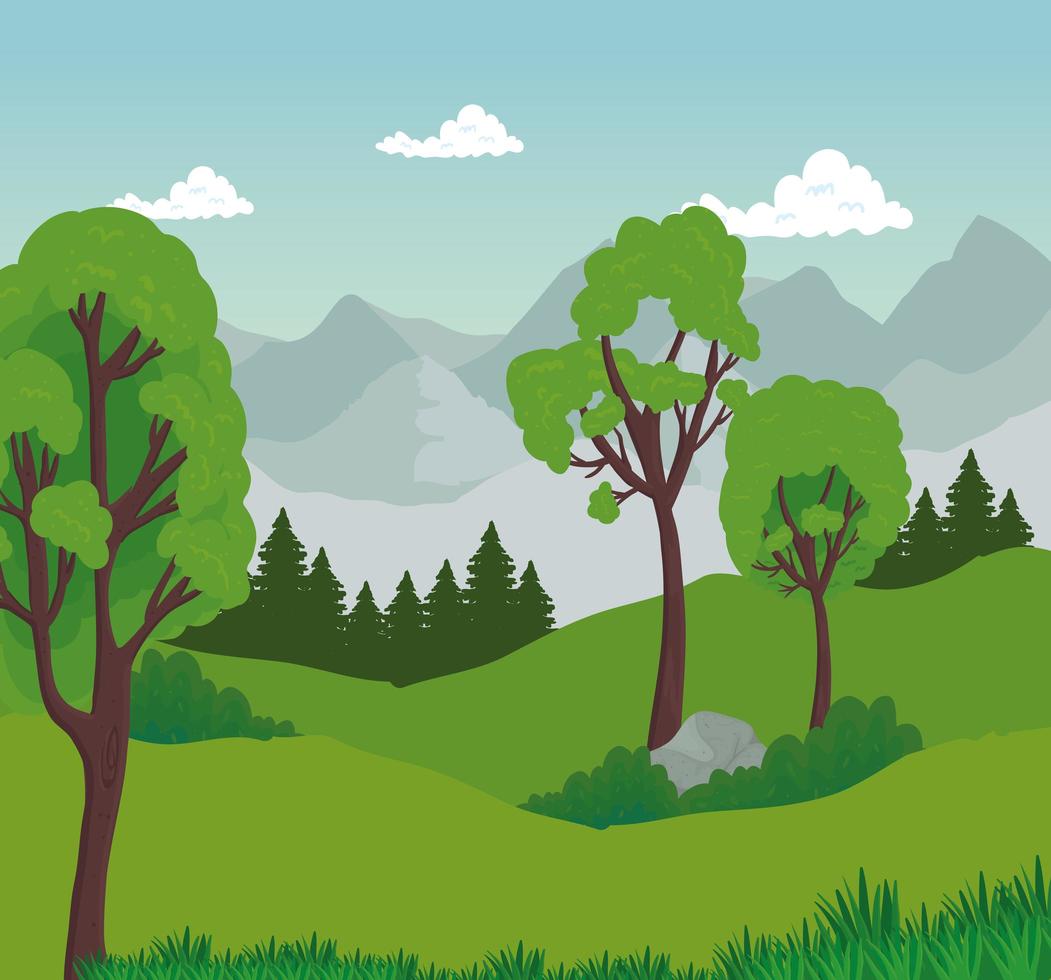 landscape with trees in front of mountains vector design