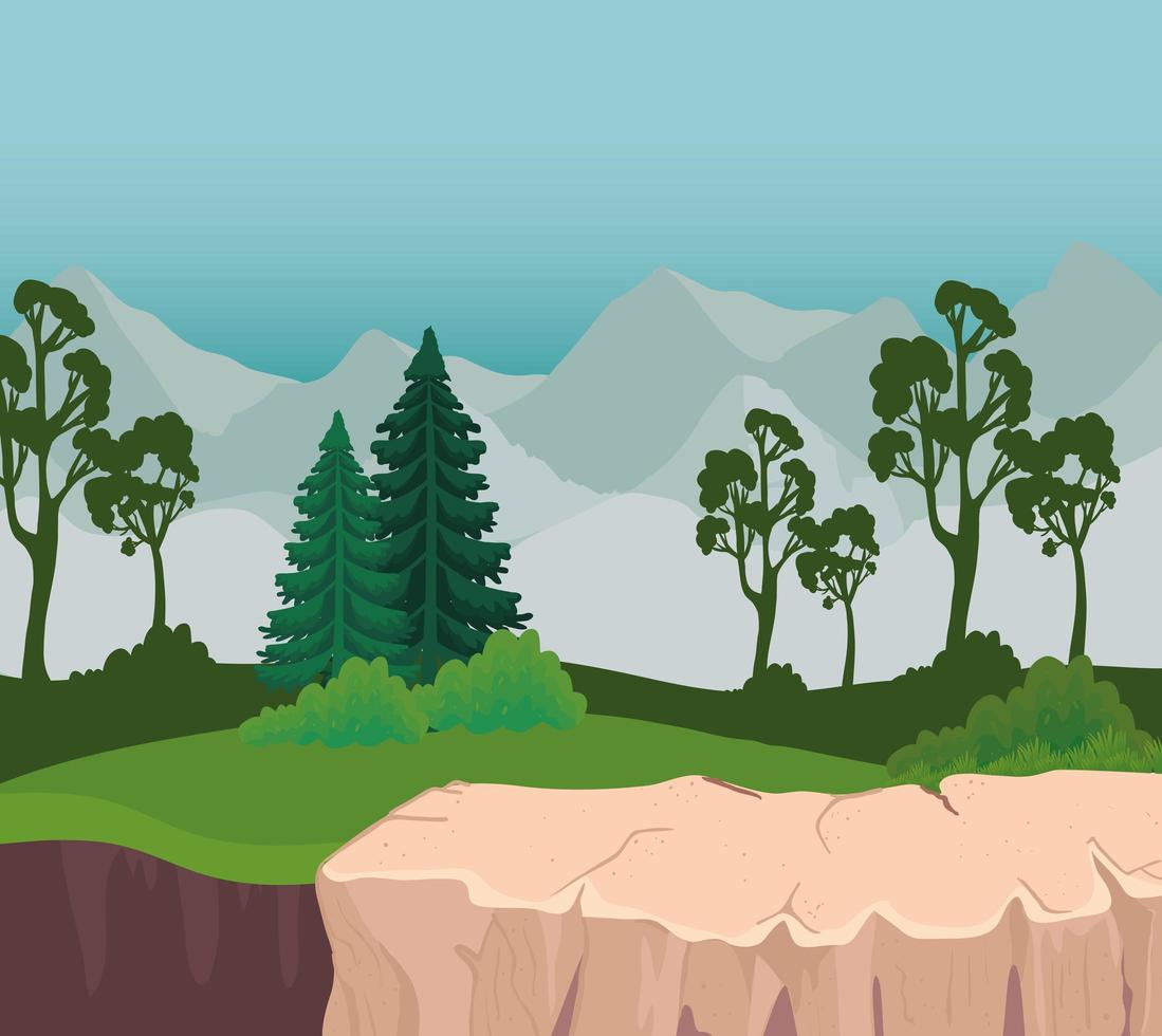 landscape with trees in front of mountains vector design