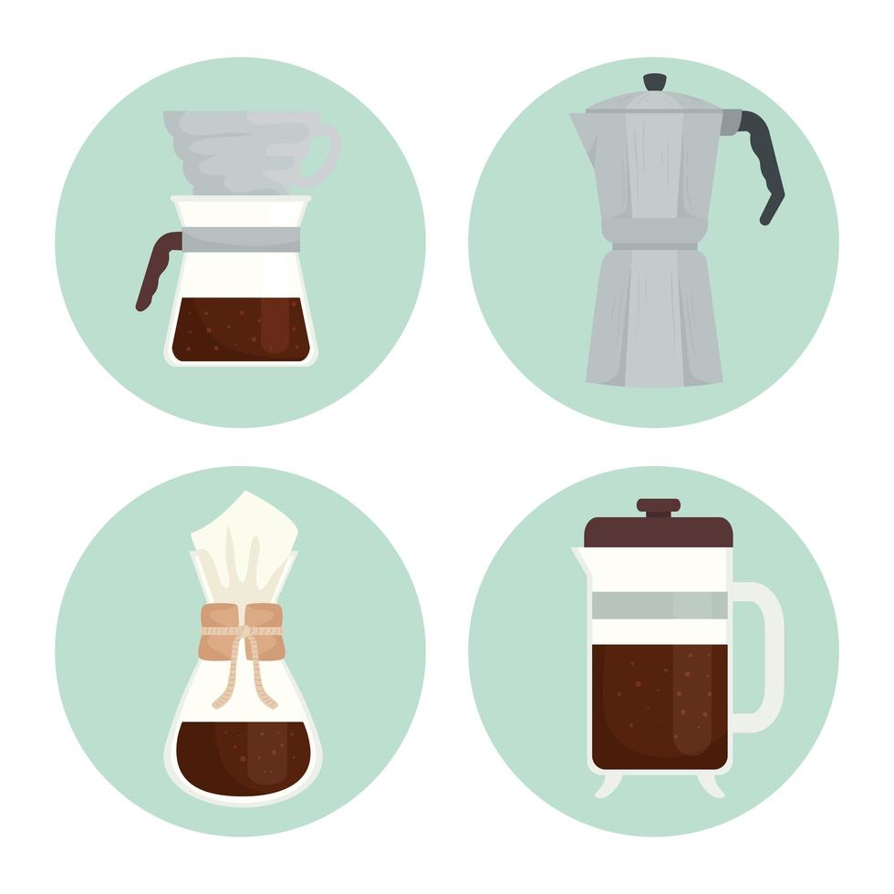 coffee brewing methods icon set vector