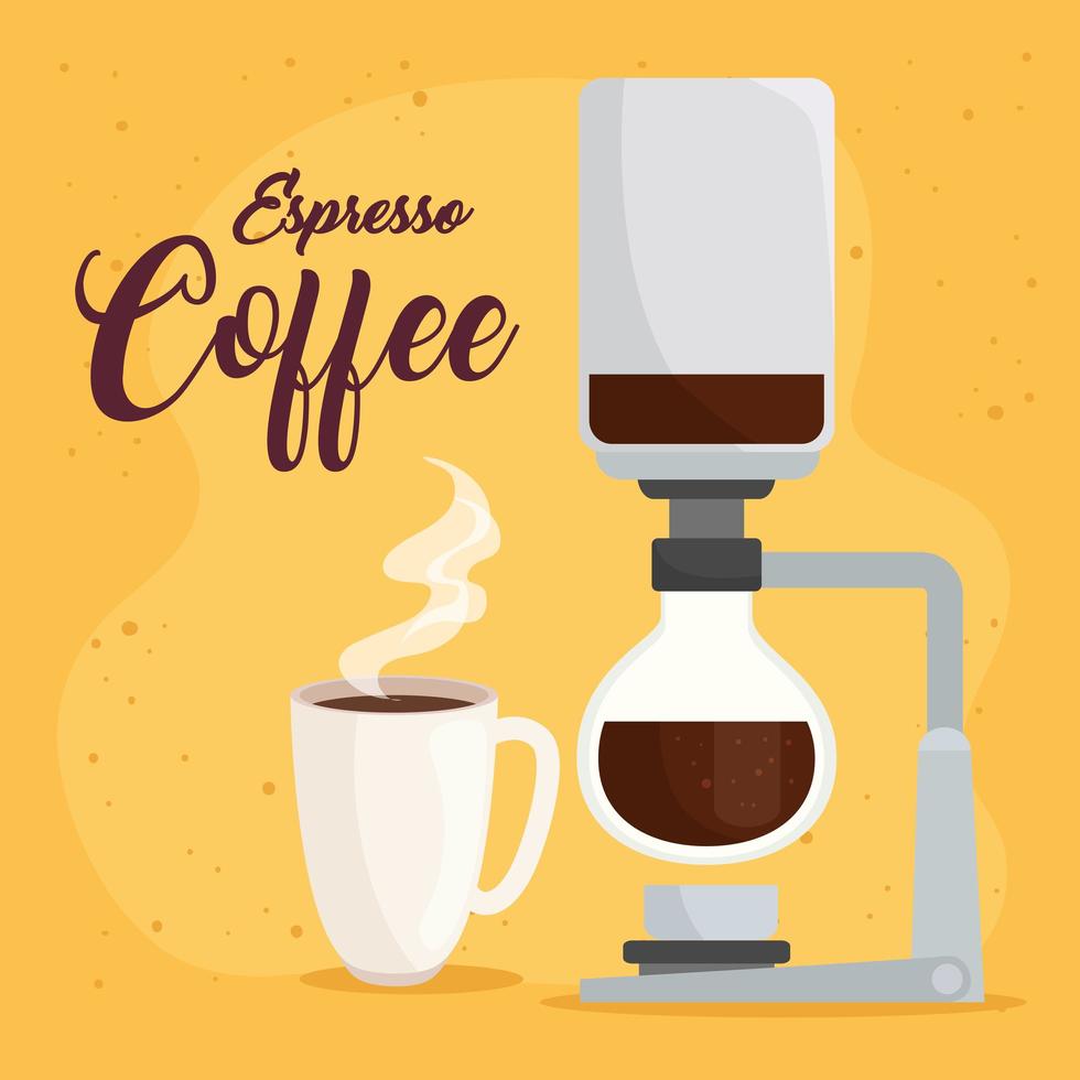 espresso coffee, syphon method on yellow background vector