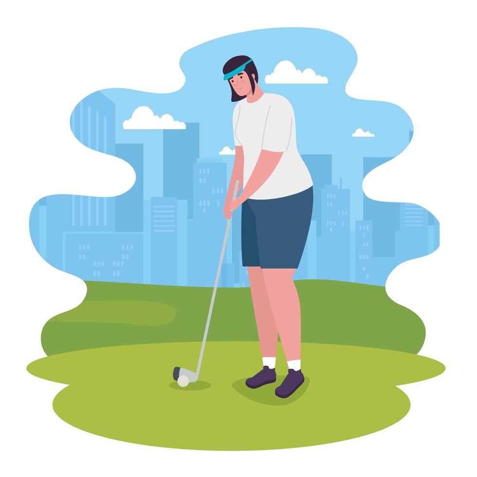 mujer jugando golf vector design