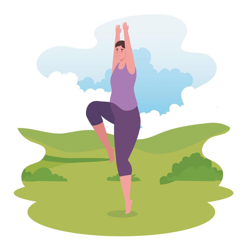 mujer haciendo yoga en el parque diseño vectorial vector