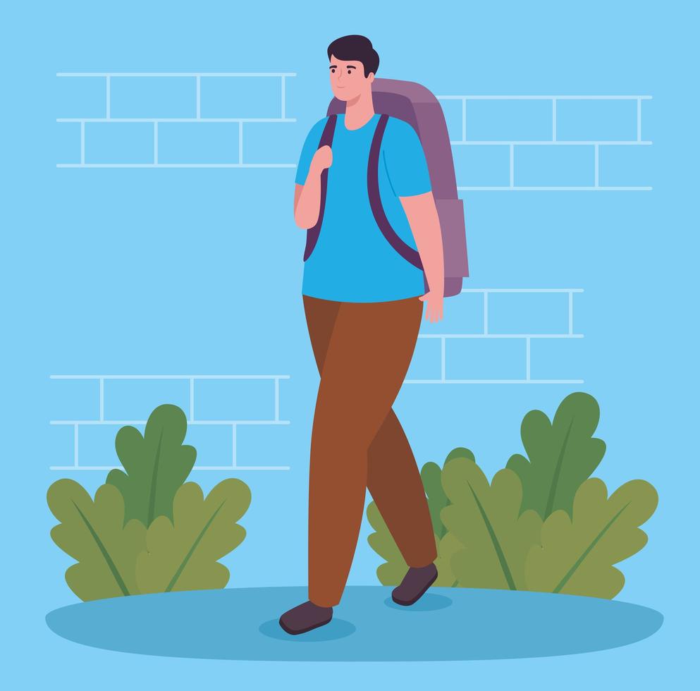 man walking with backpack vector
