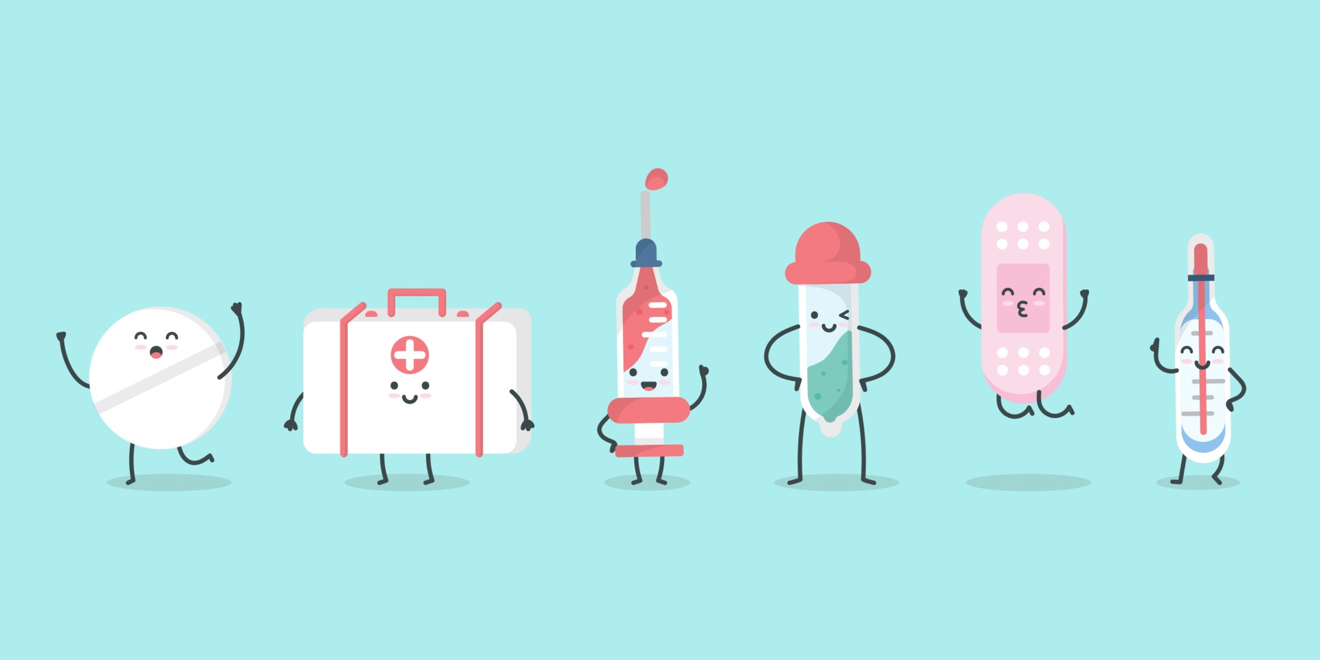 Free Vector, Cute characters of medicines and syringe