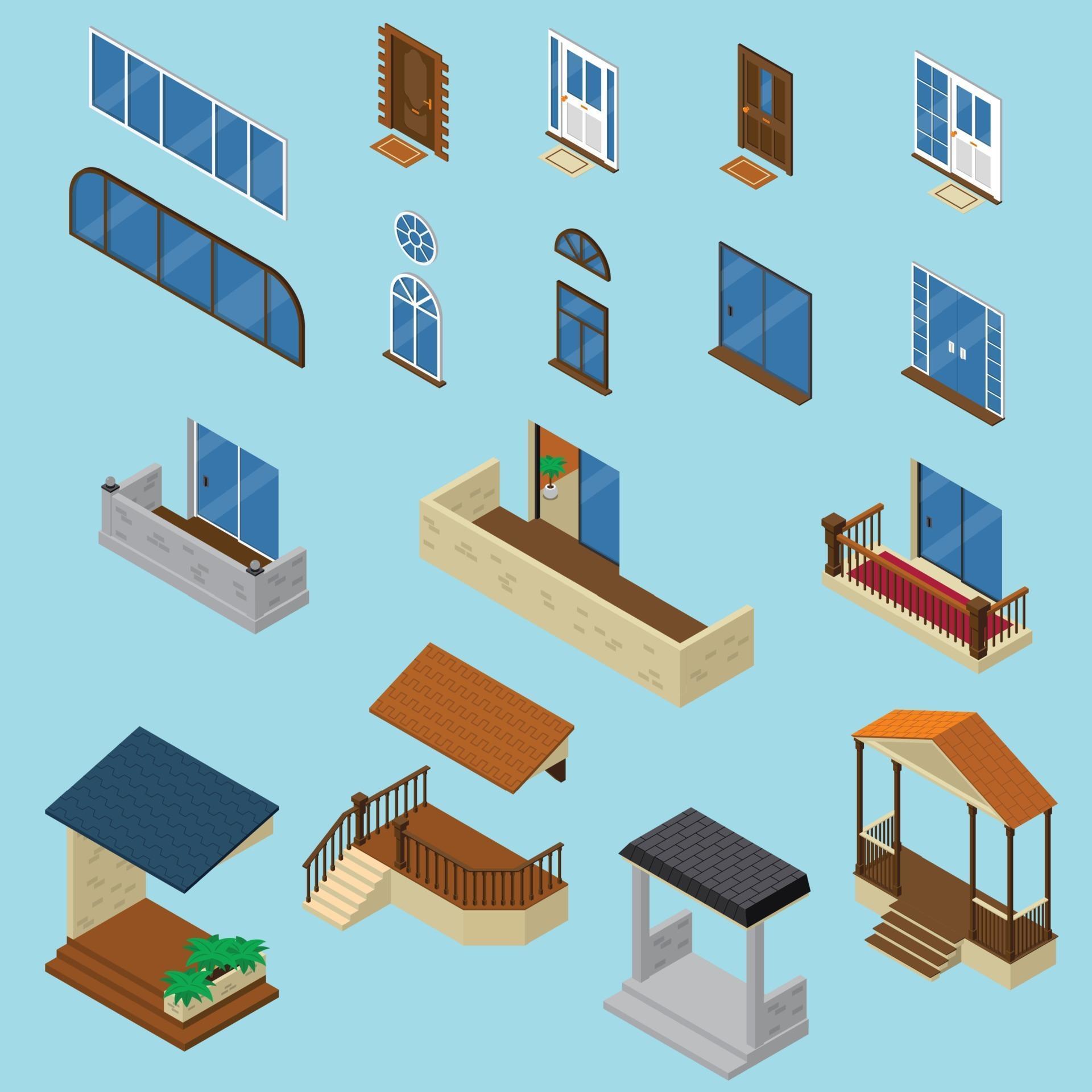 isometric house constructor elements 2043526 Vector Art at Vecteezy