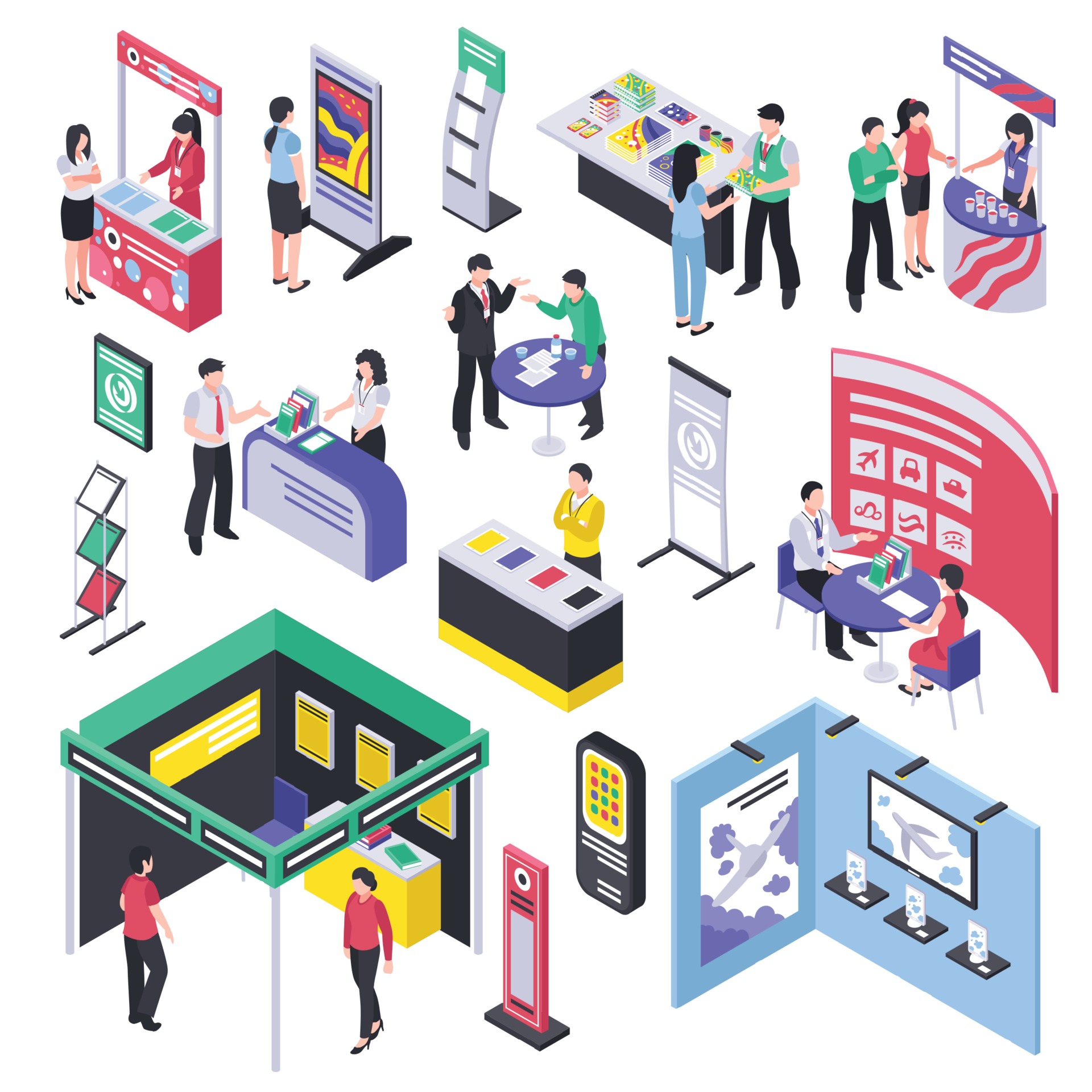 isometric expo stand trade show exhibition set 2043529 Vector Art at