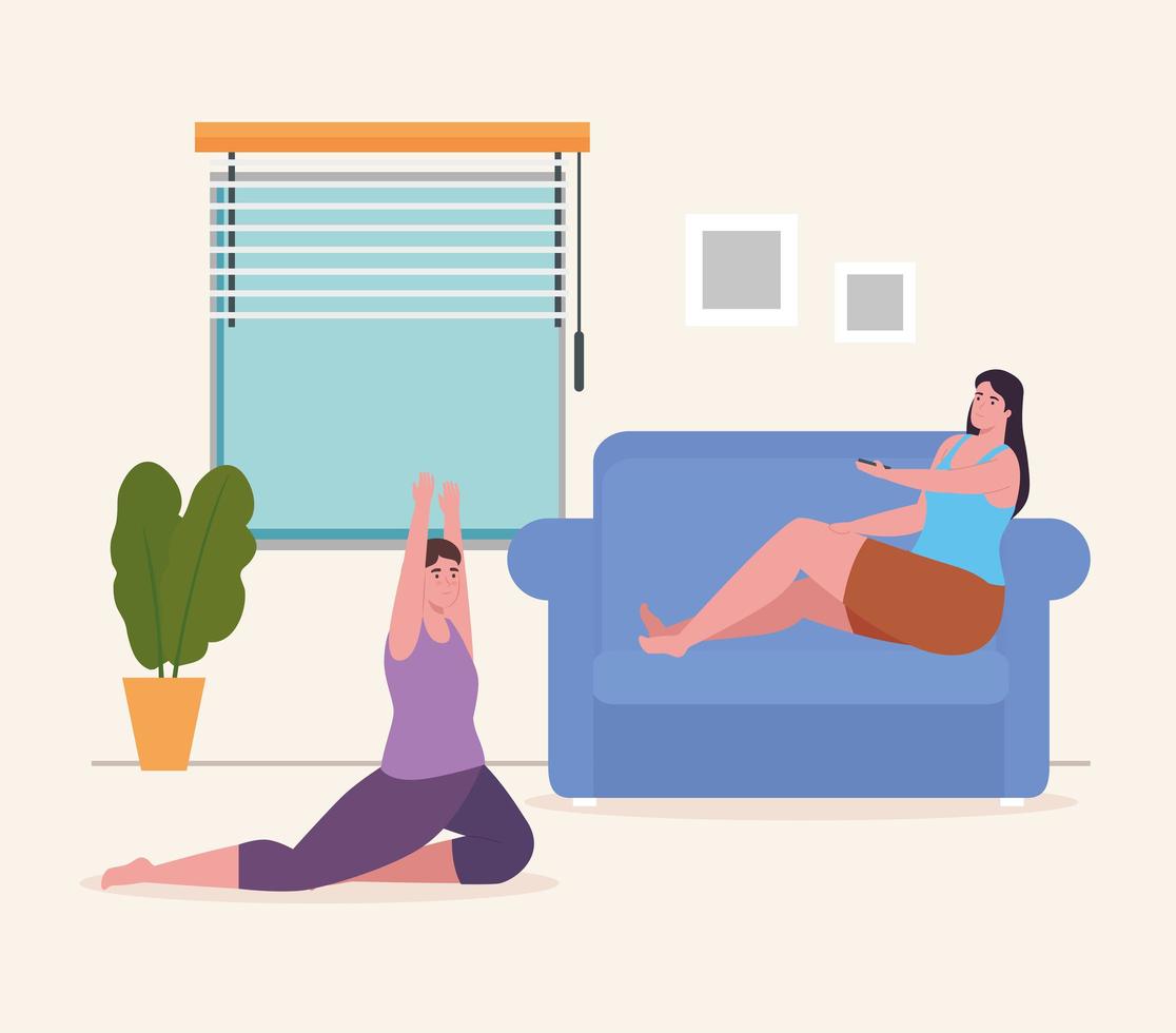women doing activities at home vector