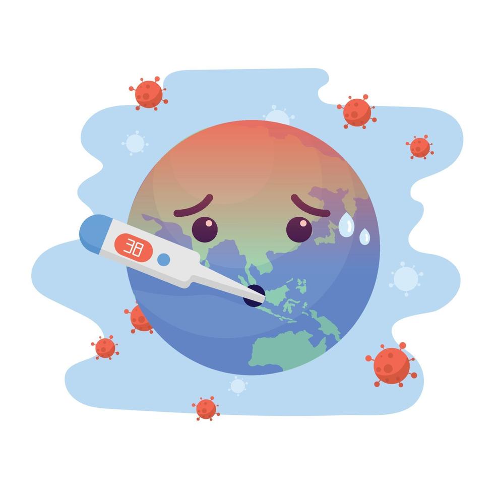 world character symptom cough, results is hight temperature because coronavirus. world Corona virus and covid-19 outbreaking and pandemic attack concept. vector