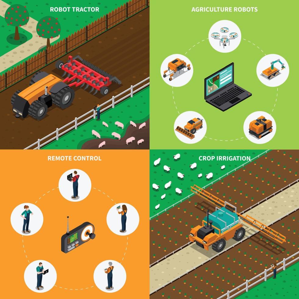 agriculture robot modern technology isometric 2x2 vector