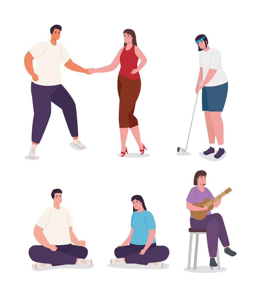 set of people doing activities vector design