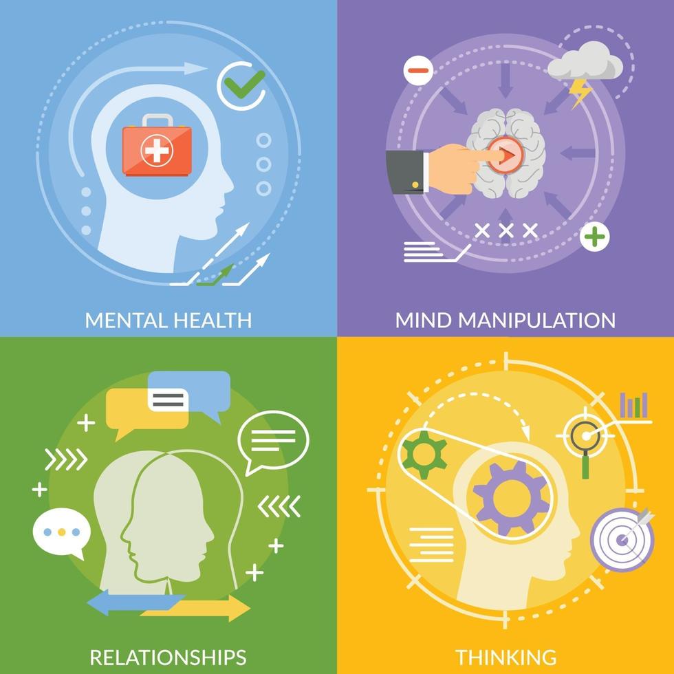mental concept flat icons 2x2 vector