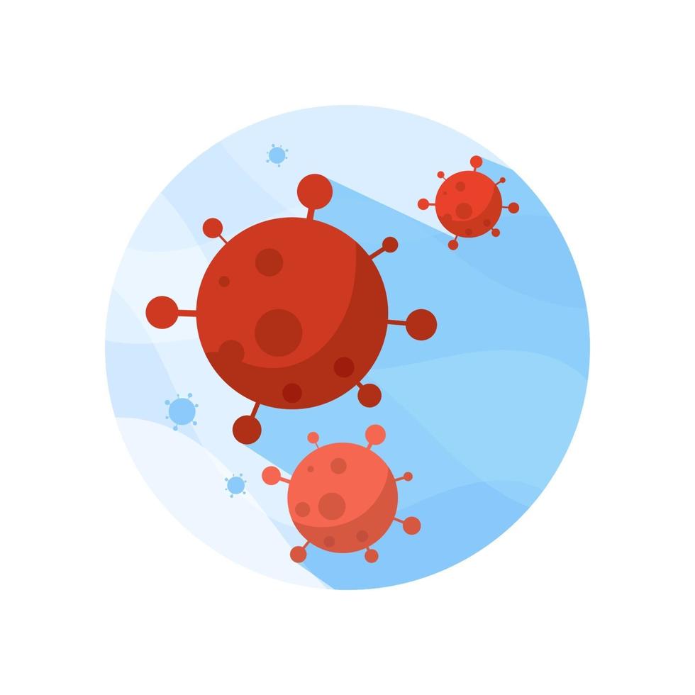 virus corona en el fondo del círculo azul en estilo plano. concepto de diseño de ilustración de salud y medicina. concepto de ataque del virus corona mundial y covid-19. vector