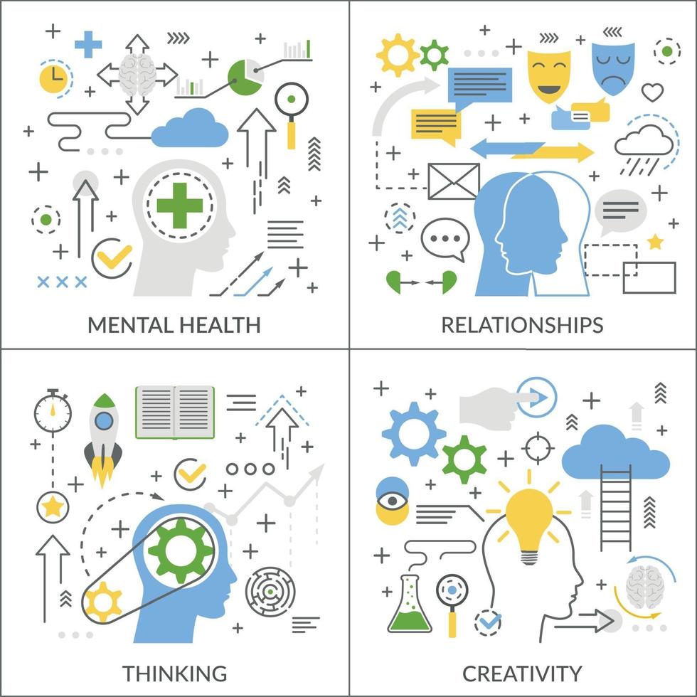 iconos planos concepto mental 2x2 vector