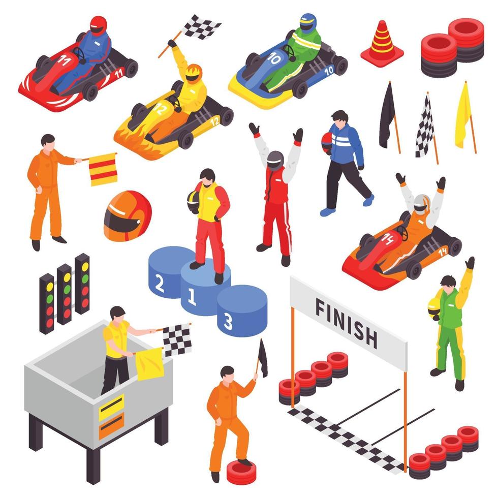 isometric carting sport set vector