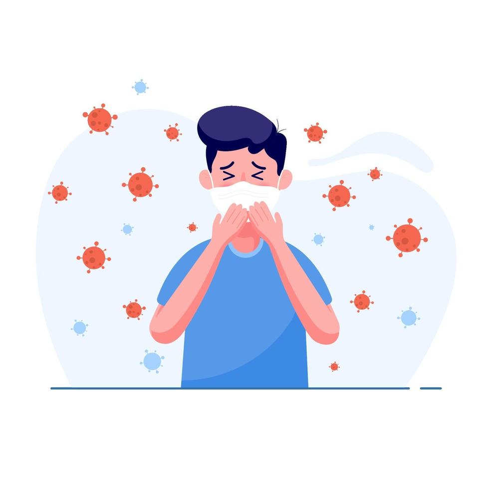 people have symptoms including cough, fever and feeling dizzy in flat style. illustration design concept of Healthcare and Medical. world Corona virus and covid-19 attack concept. vector