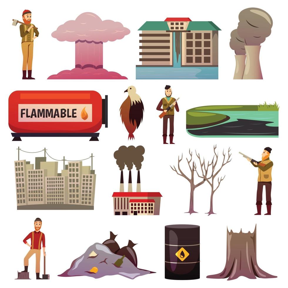 Man-made disasters orthogonal icons vector