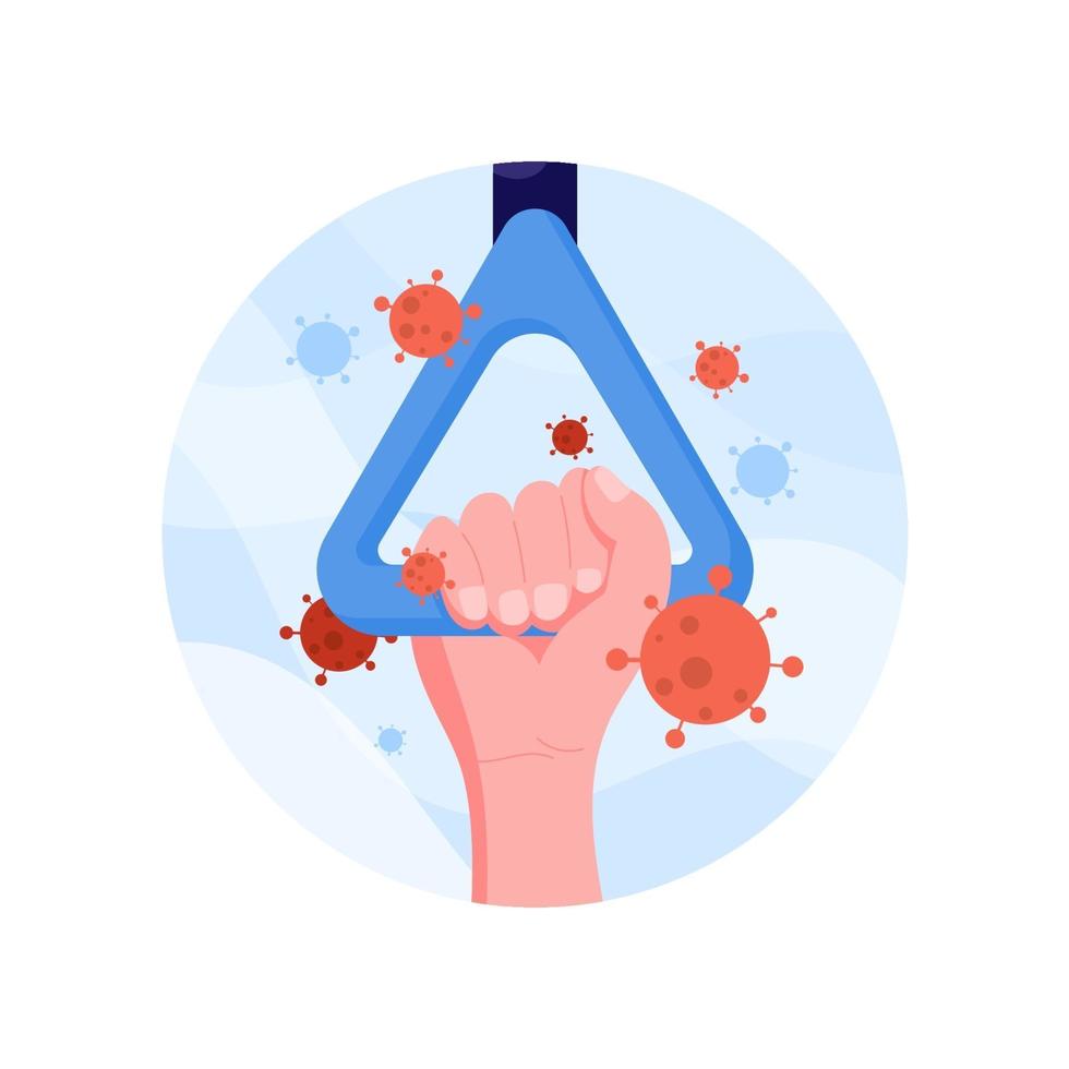 Hand holding blue Handrail with coronavirus in flat style. illustration design concept of Healthcare and Medical. world Corona virus and covid-19 outbreaking and pandemic attack concept. vector