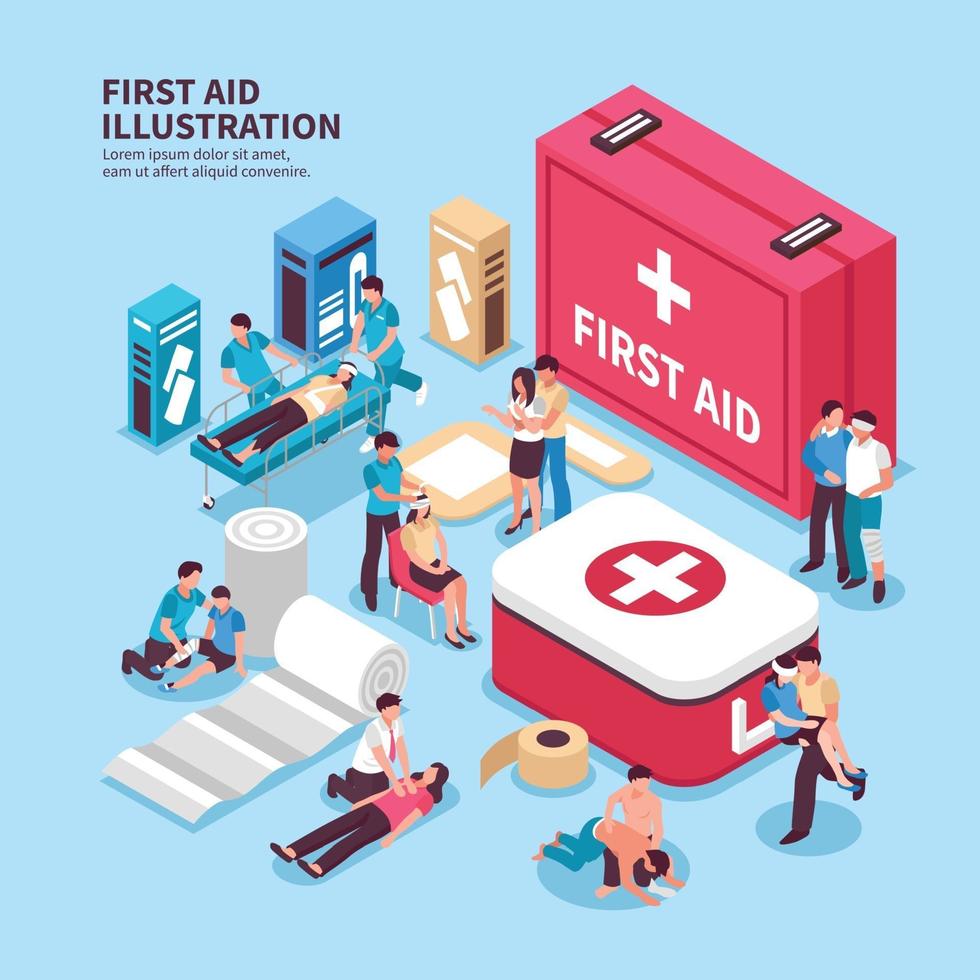 isometric first aid illustration vector