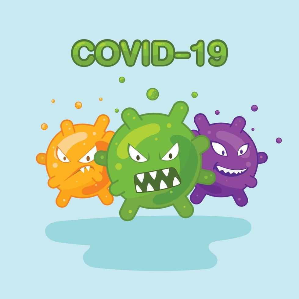 collection set cute virus or coronavirus character in flat style. world Corona virus and covid-19 outbreaking and pandemic attack concept vector