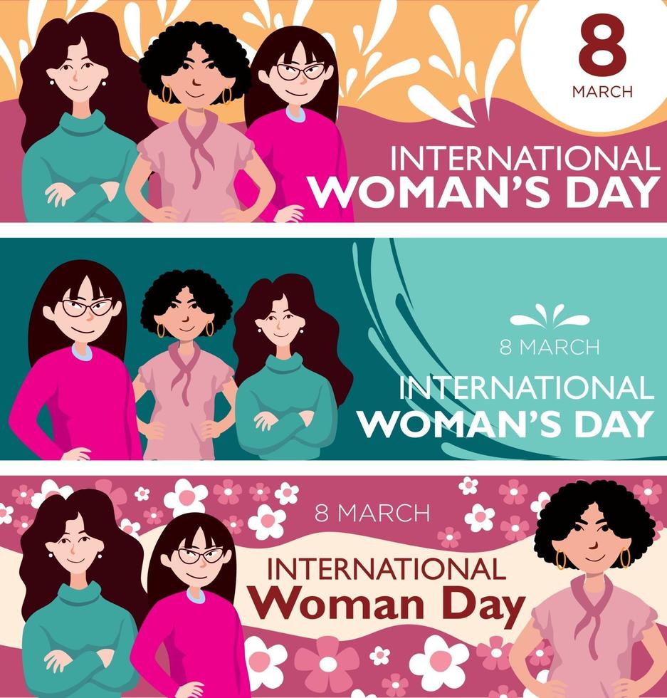 día Internacional de la Mujer. Plantillas vectoriales para tarjetas, carteles, folletos y otros. vector