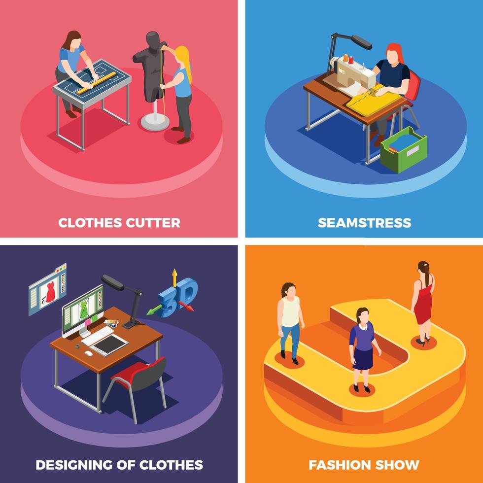 clothes factory sewing isometric 2x2 vector