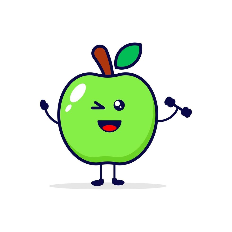 ilustración de personaje lindo fuerte de manzana vector