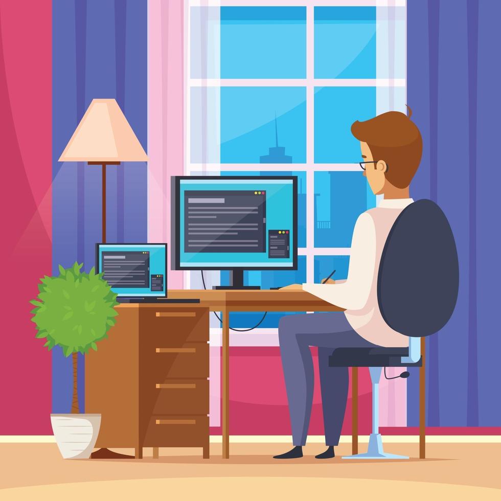 designer artist freelancer cartoon composition vector