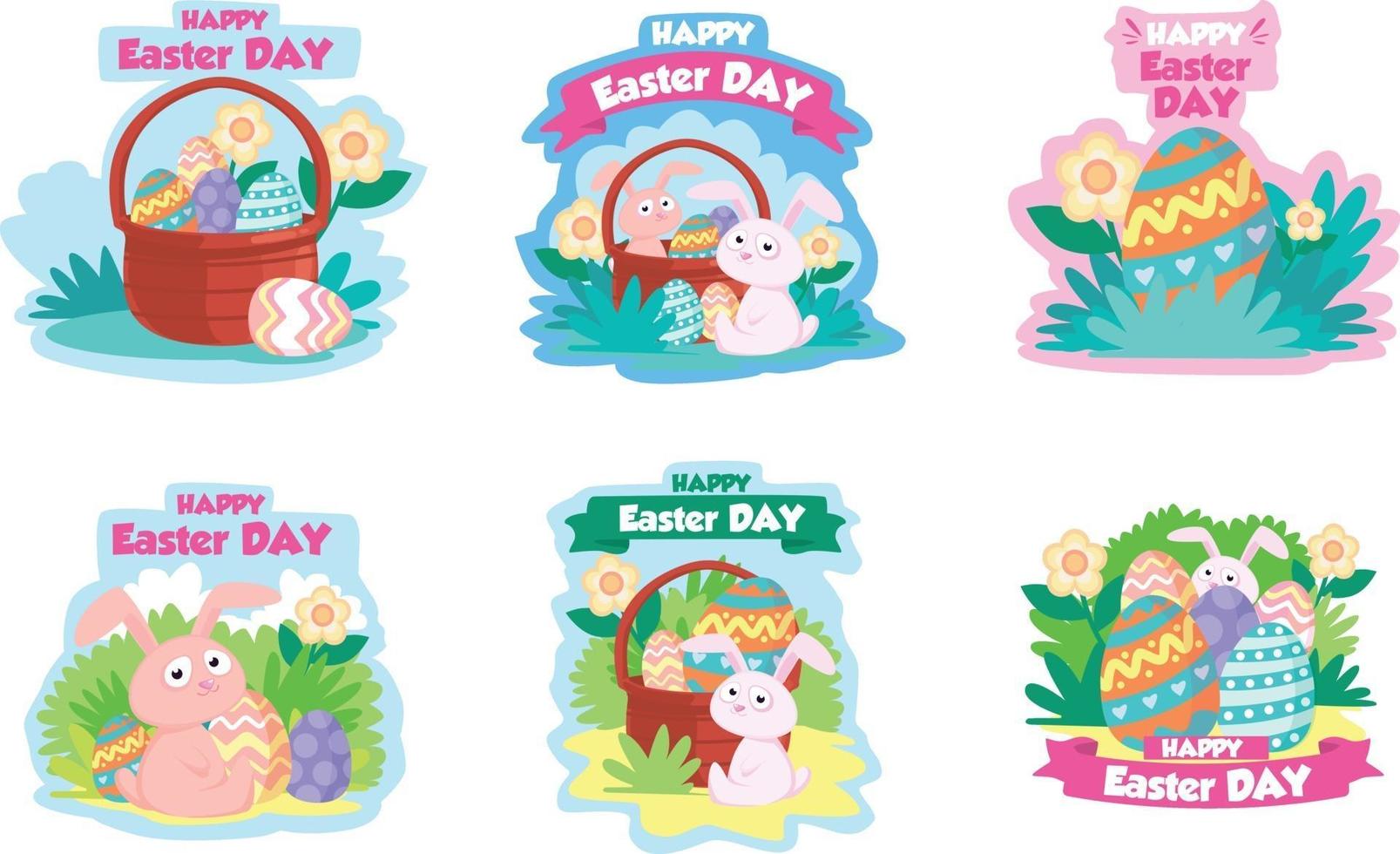 Collection of easter bunny in different poses and background vector