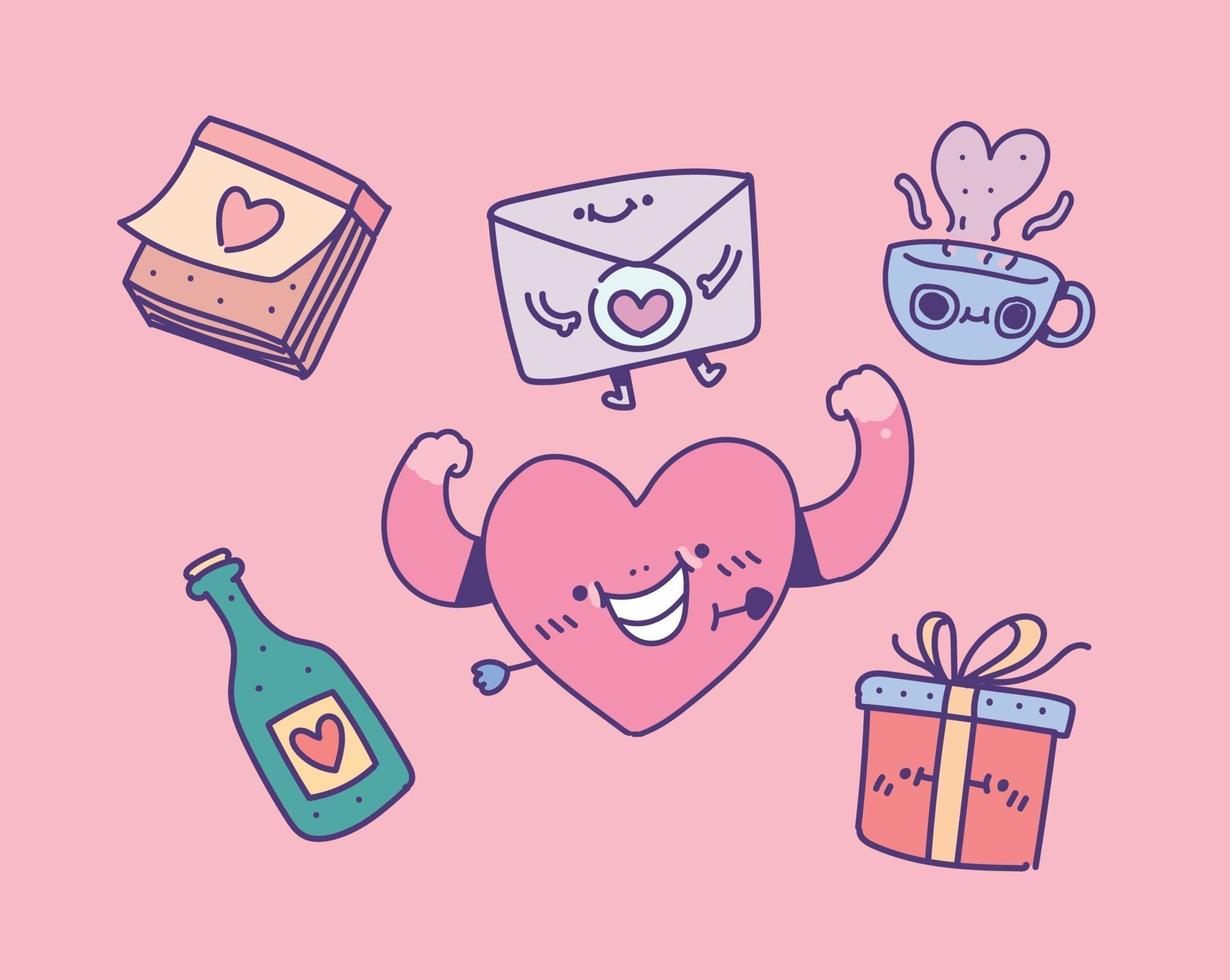 vector cute objects and elements for valentine's day. valentine's day vector illustration.