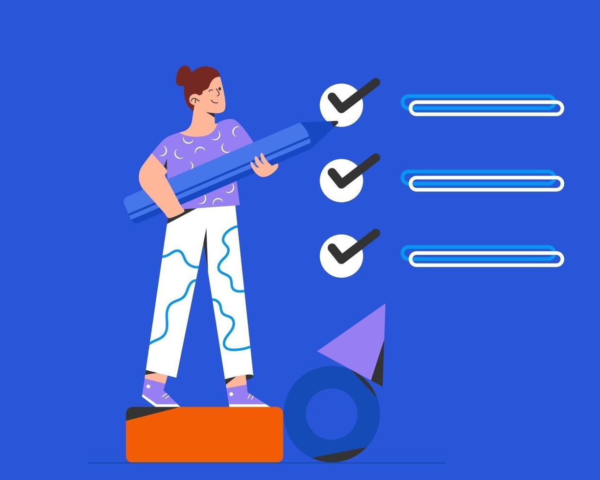 Woman Completes checklist vector