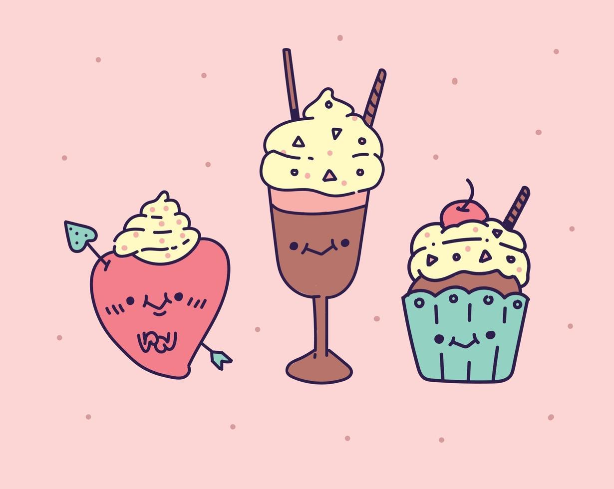 set of colorful tasty isolated ice creams. ice cream vector illustration drawing in doodle style