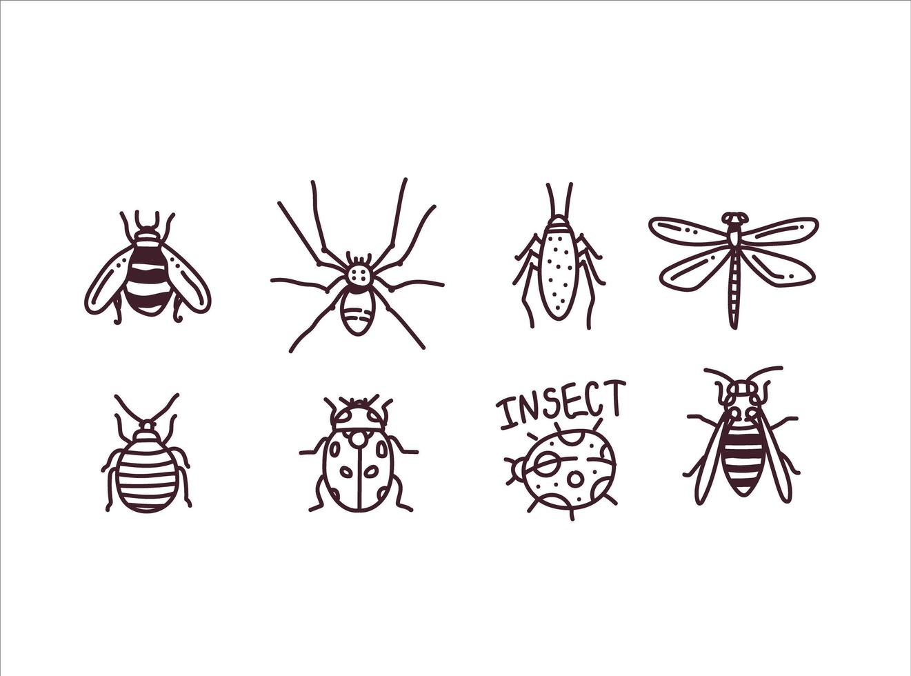 gran conjunto de líneas dibujadas a mano de insectos vector