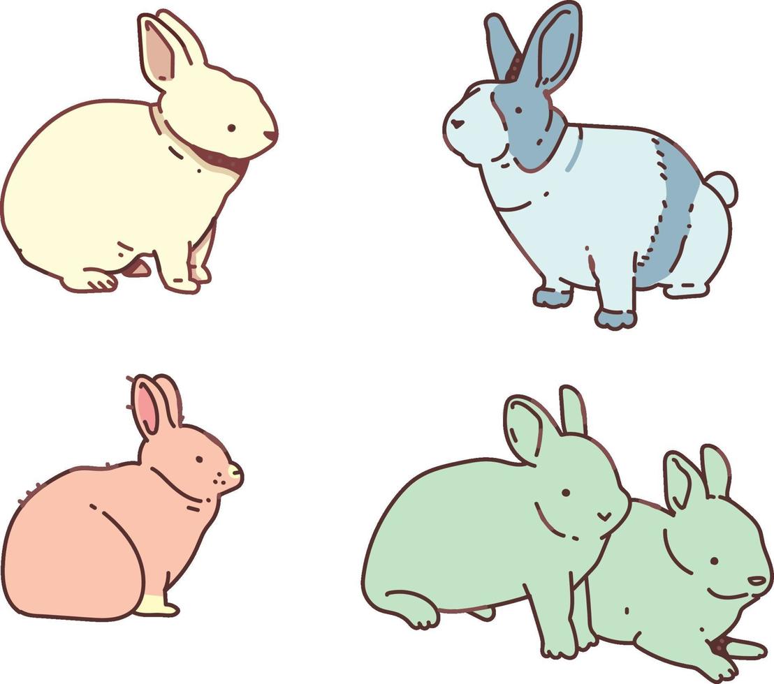 set of cute rabit or bunny doodles vector