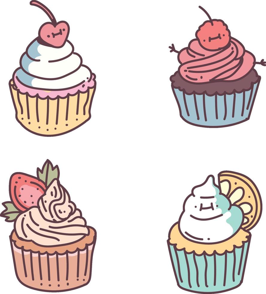 Set Cupcake Stickers Doodle Illustration Cupcakes Stock Vector (Royalty  Free) 1576613215