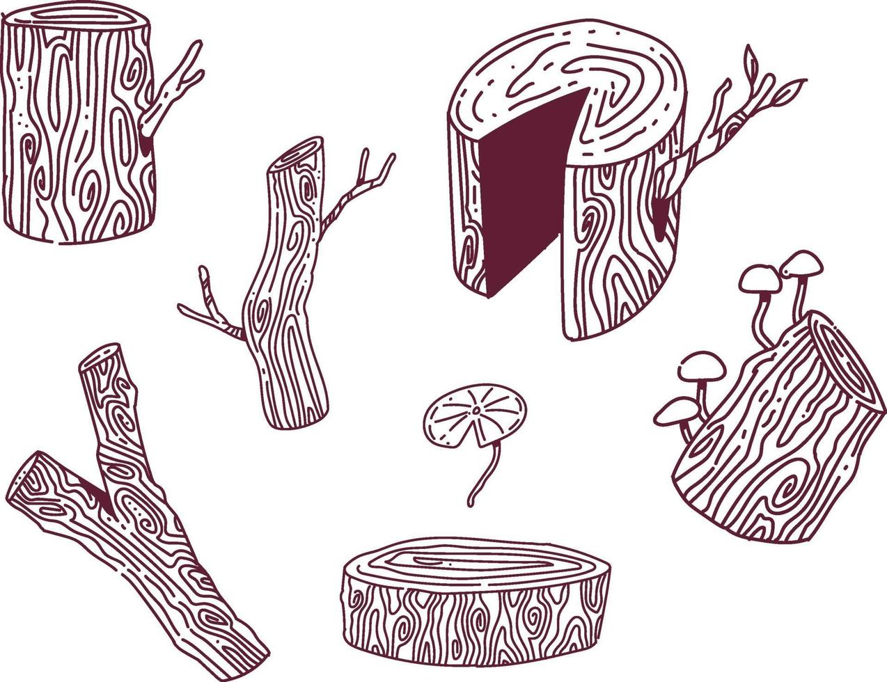 wood doodle style set vector