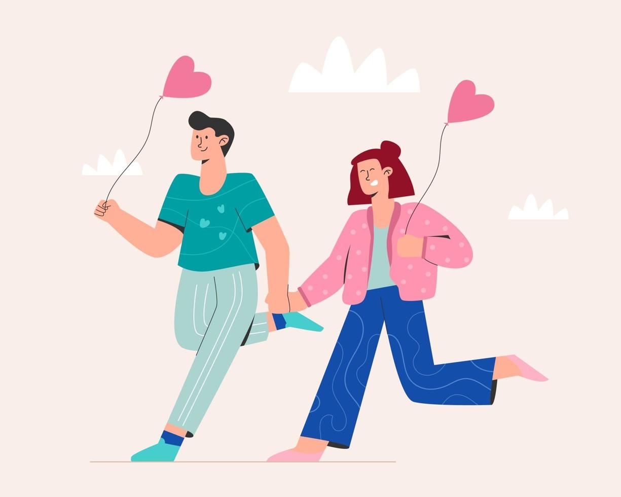 Sweet couple running on valentine day vector