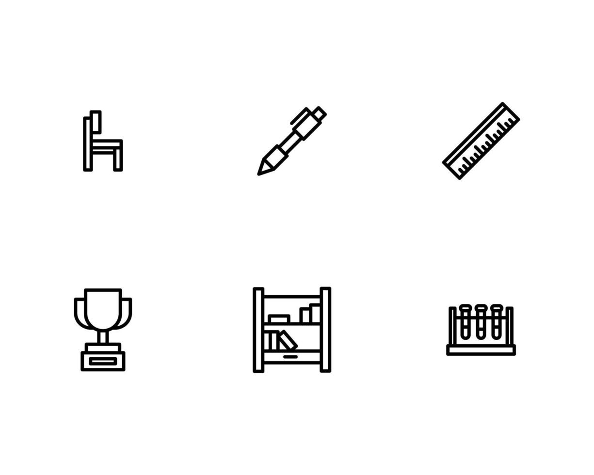 Education Icon Set with Chair, Pen, Ruler, Trophy and Bookshelf Icon vector