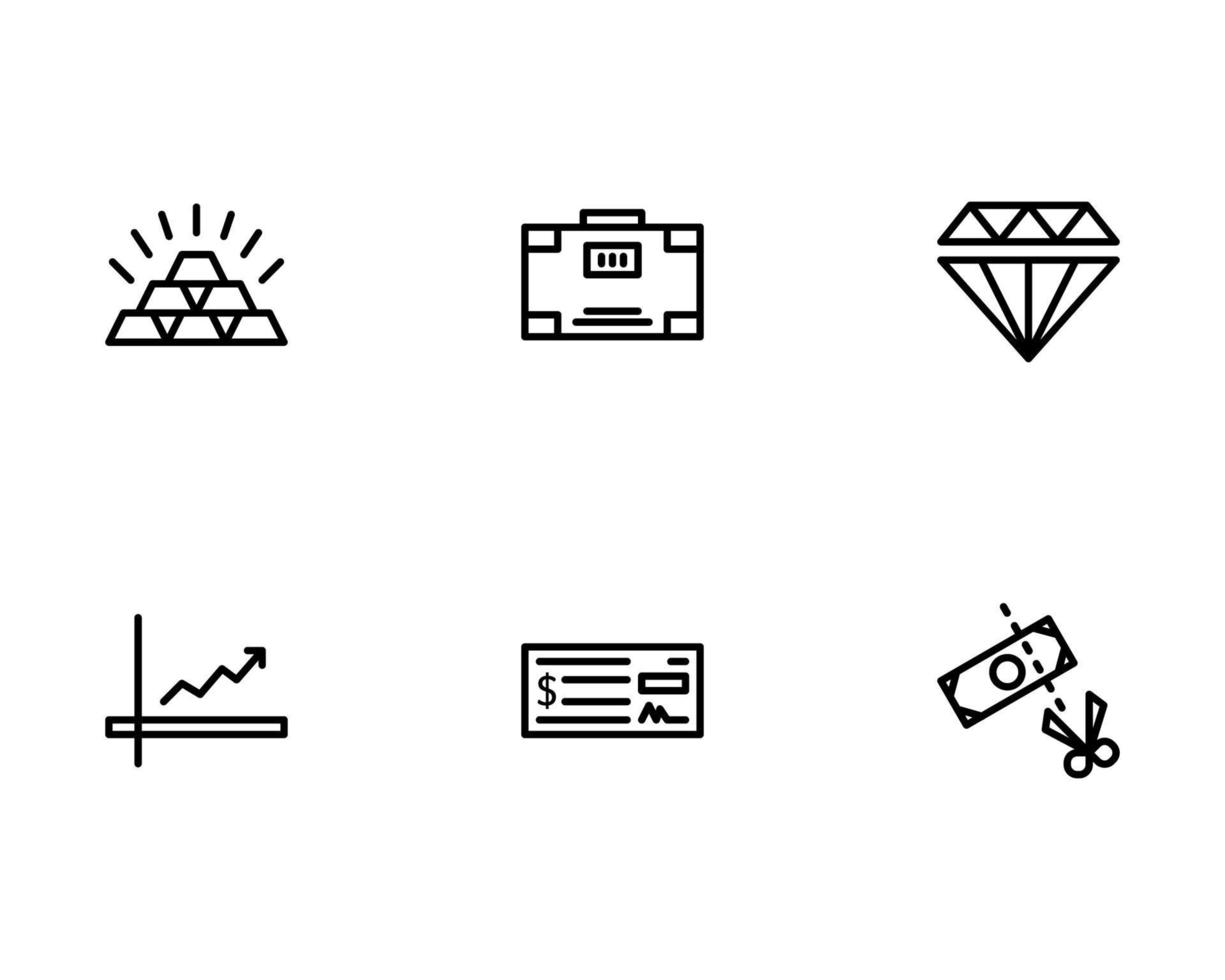 Finance Icon Set with Gold, Briefcase, Diamond, Cheque and Tax Icon vector